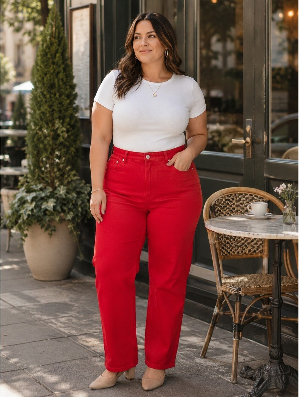 Spanx Red SPANXshape® Authentic 360 90s Straight Leg Jeans Size 1X Petite EUC